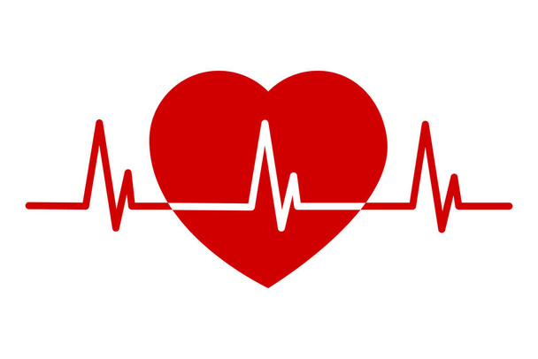 Icona del cuore vettoriale con una linea cardio. Logo medico rosso che mostra un battito cardiaco
. - Vettoriali, immagini
