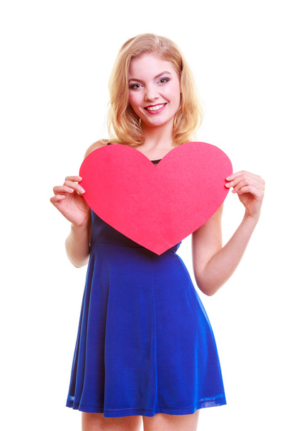 Red heart. Love symbol. Woman hold Valentine day symbol. - Foto, imagen