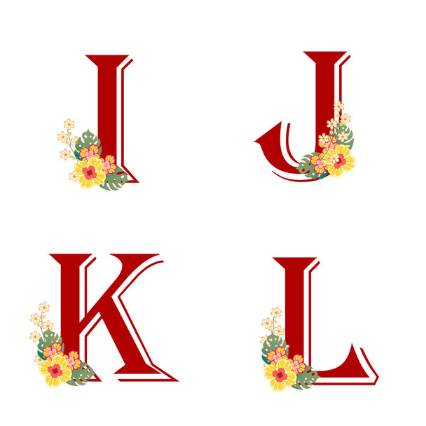  Floral Alphabet, Isolated Summer Letters on White Background. Floral Wedding Font Illustration. Can be used for kid's clothing. Use for print, surface design, fashion wear - Διάνυσμα, εικόνα