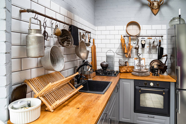 kitchen in Scandinavian style. comfortable, practical interior.  - 写真・画像