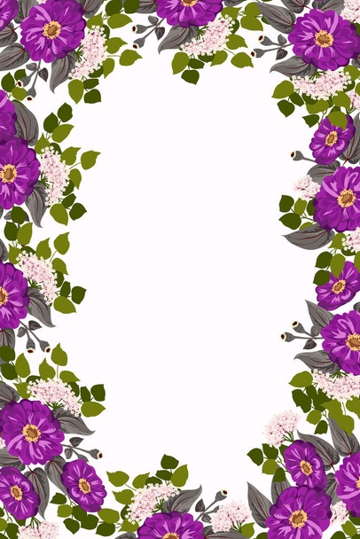 Seamless border, floral watercolor design: garden zinnia flower, silver eucalyptus branch, green thyme, greenery leaves, iberis. Fashionable background print for textile, wallpaper, decoupage. - Vettoriali, immagini