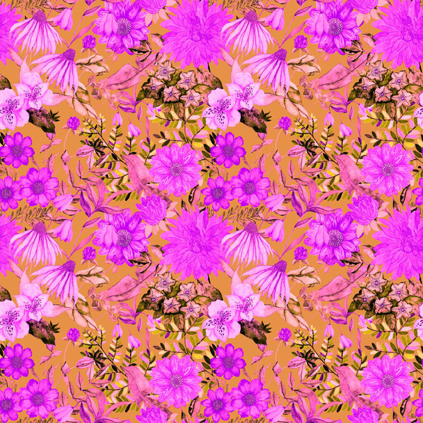 Υδατογραφία αδιάλειπτη μοτίβο με λουλούδια. Κλασσικό μοτίβο λουλουδιών. Λουλούδι χωρίς ραφή μοτίβο. Βοτανική τέχνη. Floral βοτανική συλλογή. Βοτανικός σχεδιασμός υδατογραφίας. - Φωτογραφία, εικόνα