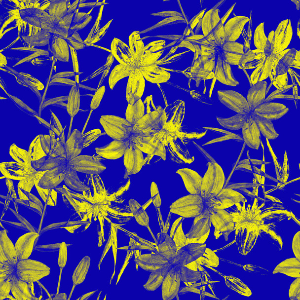 Watercolor seamless pattern with lily flowers. Botanic Lily Flower Print. Floral fashion art. - Φωτογραφία, εικόνα