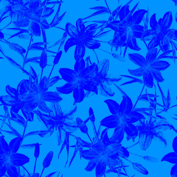 Watercolor seamless pattern with lily flowers. Botanic Lily Flower Print. Floral fashion art. - Zdjęcie, obraz