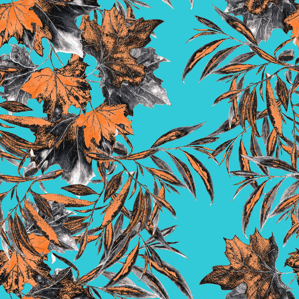 Decorative seamless pattern with watercolor falling leaves. Beautiful natural autumn print. Colorful hand drawn illustration. - Valokuva, kuva