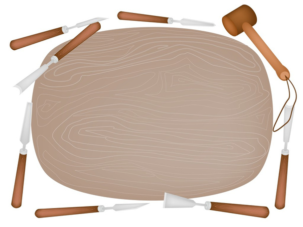 白い背景の上の木の板を持つツールを彫刻 - ベクター画像