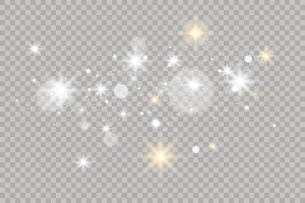 スパークリング魔法の塵粒子。透明な背景に多くのキラキラした粒子で光の効果を発揮します。クリスマスの抽象的なパターン。透明な背景にベクトルが輝きます. - ベクター画像