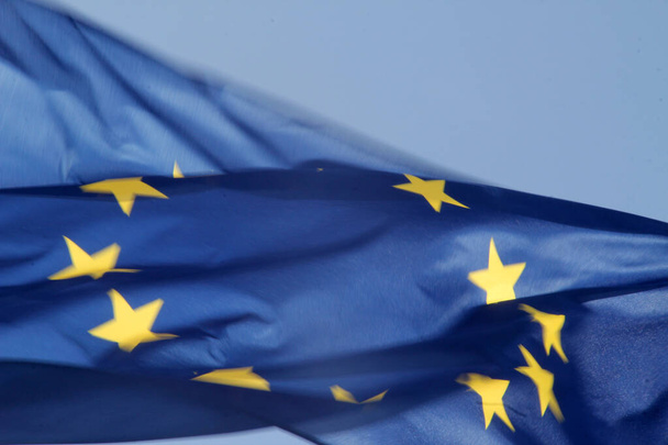 European Union flag waving in the air - Фото, изображение
