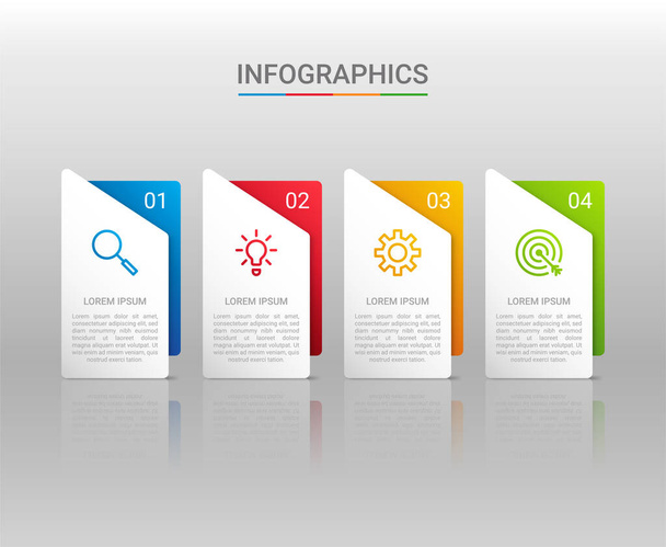 Business data visualization, infographic template with 4 steps on gray background, vector illustration - Vector, Image