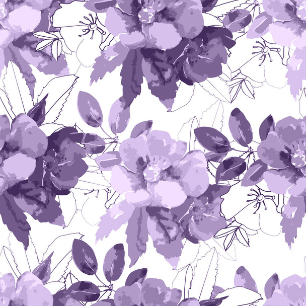 Aquarel illustratie van een rozenbottel tak.Afbeelding op wit en kleur achtergrond.Naadloos patroon. - Foto, afbeelding