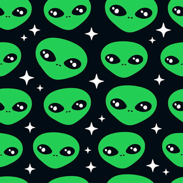 Alien ufo arcok zökkenőmentes minta - Vektor, kép