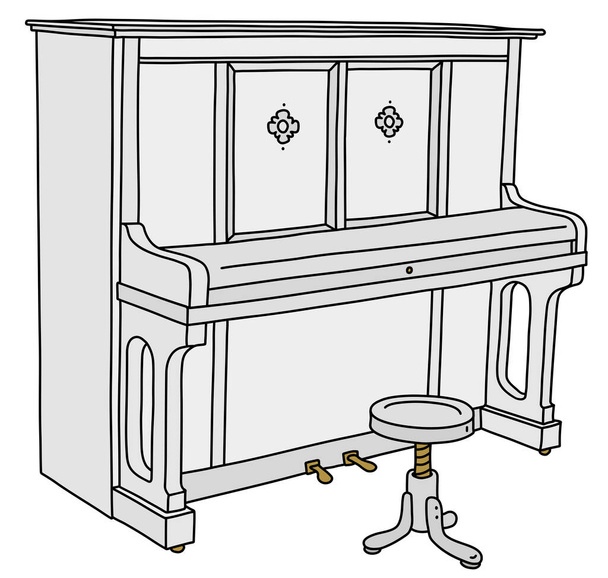 Wektorialny ręczny rysunek biały zamknięty pianino z fotel - Wektor, obraz