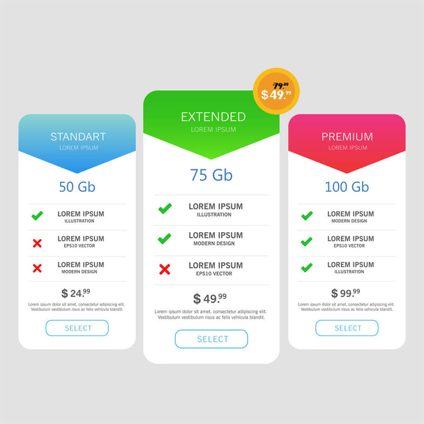 three tariffs. interface for the site. ui ux vector banner for web app. 10eps vector. - Vector, Image