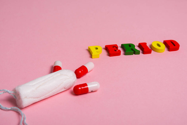word menstruation and tampon - Photo, Image