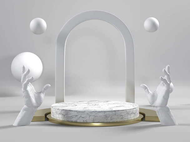 3D-Renderbild von weißem Marmor Podium Luxus Hintergrund für Kosmetik oder ein anderes Produkt. - Foto, Bild
