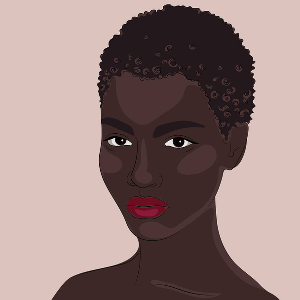 Векторная иллюстрация красивой черной женщины. Афро-американская красивая девушка
 - Вектор,изображение