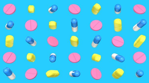 tablettien ja pillereiden malli 3d renderointi - Valokuva, kuva