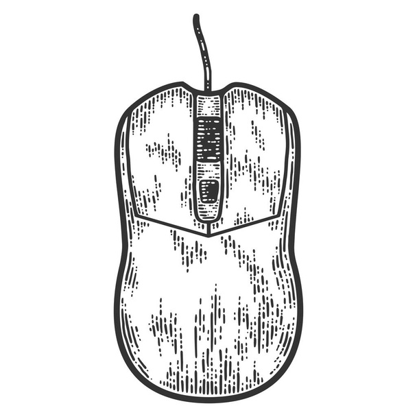Device computer mouse. Sketch scratch board imitation. Black and white. - Vector, Image