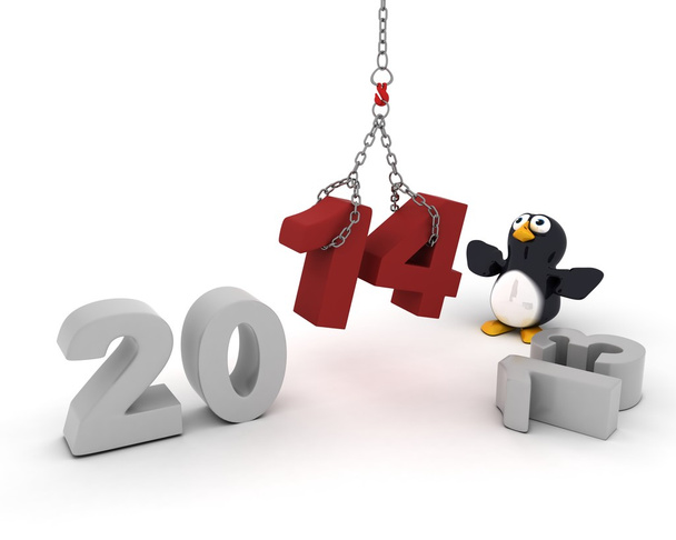 Yeni yılda getirerek penguen karakteri - Fotoğraf, Görsel
