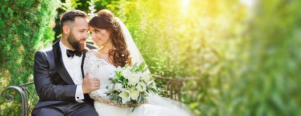 beautiful bride and groom in the nature - Photo, Image