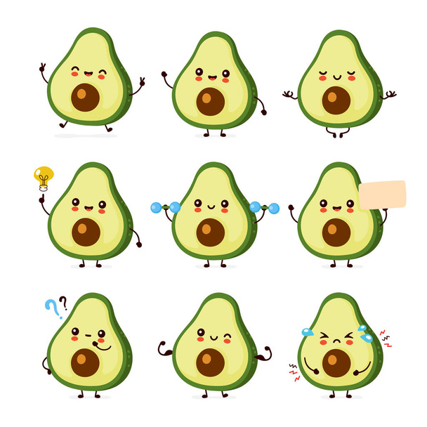 Leuke vrolijke grappige avocado set collectie - Vector, afbeelding