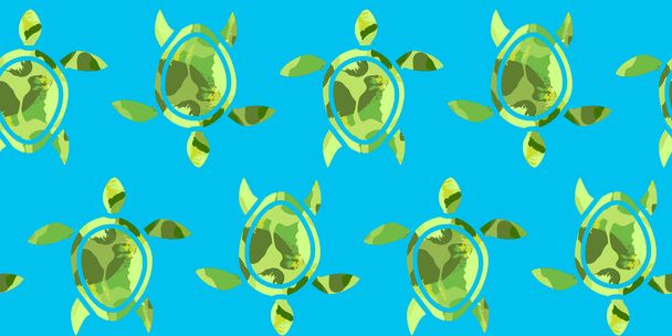 patrón inconsútil de tortugas marinas y tropicales verdes con efecto de textura. silueta abstracta de tortugas. Diseño moderno para embalaje, papel, cubierta, tela. impresión para ropa
 - Vector, imagen