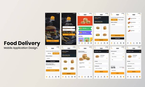 Food Delivery Mobile Application Design - Vector, Image