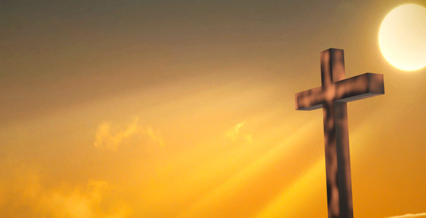 Ξύλινος σταυρός με φόντο όμορφο ουρανό. - Φωτογραφία, εικόνα