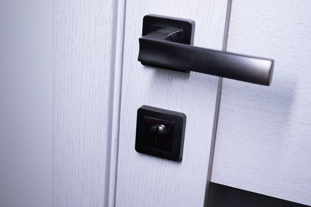 Door handle in the interior. Knob close-up elements. light wooden doors in in modern style in the interior - Photo, Image