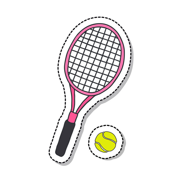 tennis racket en bal doodle icoon, vector kleur illustratie - Vector, afbeelding