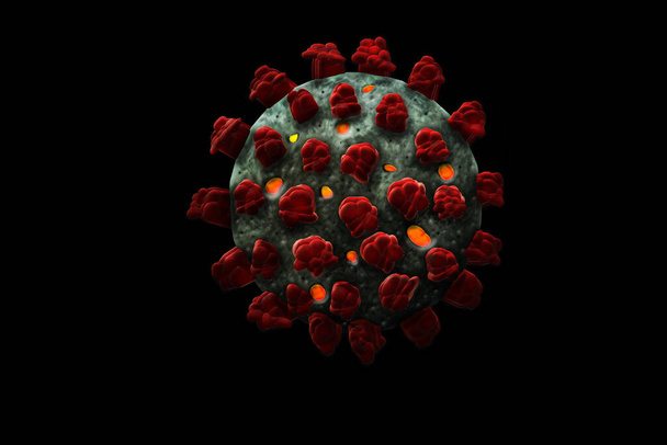 コロナウイルスSARS CoV - 2 Covid-19.病気の流行。3Dレンダリング. - 写真・画像