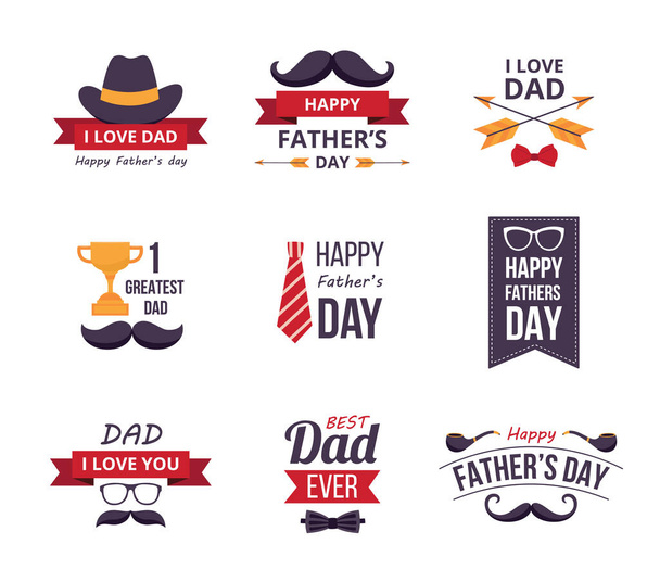 Happy fathers day typographic set of vector emblems. - Vektor, Bild