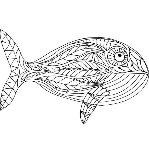 Whale in a coloring book for children and adults. Big fish for coloring. Contour illustration. Design element - Vector, Image