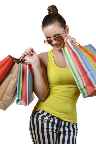 Beautiful young woman with shopping bags - Fotoğraf, Görsel