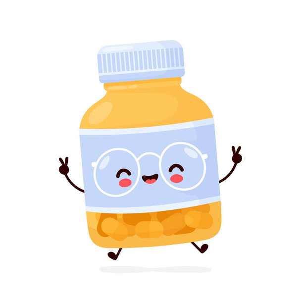 Cute happy funny pill bottle. Vector cartoon  - Vector, Image