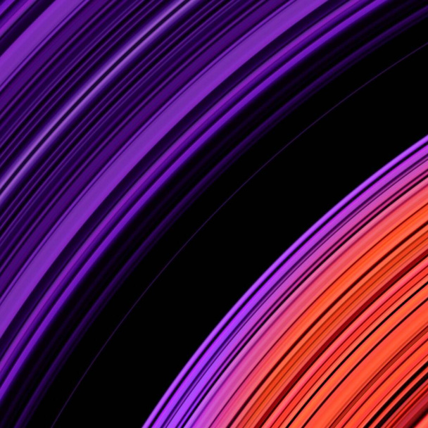 黒を基調とした線状の縞模様のピンクと紫の色合いで、水に赤い太陽が反射しています。この画像は、反射によって複雑な同心円状の土星リング型パターンとデザインに変換されます。 - 写真・画像