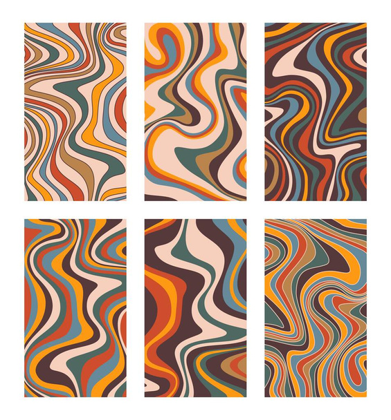 Creative ripple backgrounds set. Wavy psychedelic patterns for brochures, cards, posters. Vector illustration. - Вектор,изображение