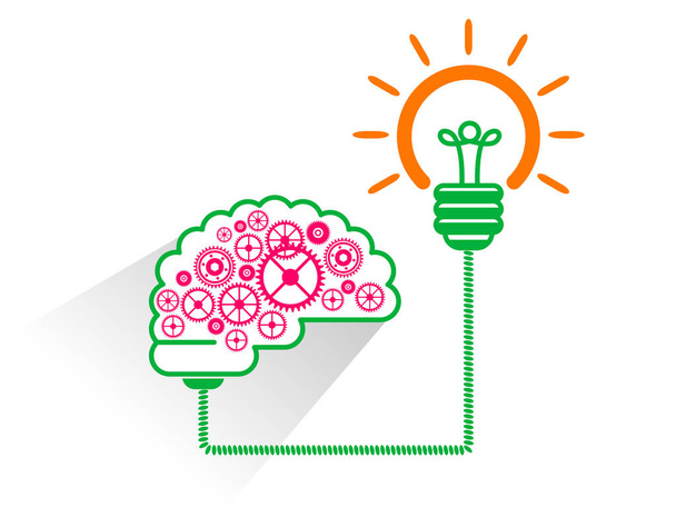 Burza mózgów efektywny pomysł pracy mózgu. Lampa elektryczna, Ludzki mózg, Kreatywny, Pomysł, Wektor - Wektor, obraz