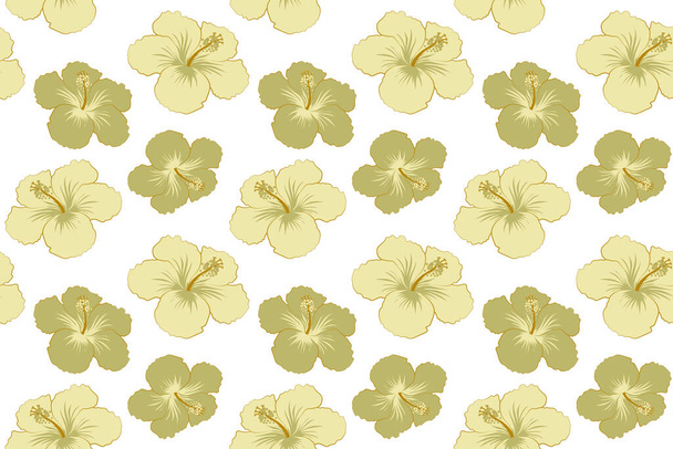 Fiore tropicale senza cuciture, motivo ibisco. Illustrazione in colori beige su sfondo bianco
. - Foto, immagini