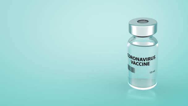 Coronavirus vaccination concept, COVID-19. Blue vaccine bottle spinning on a blue-green background - Záběry, video