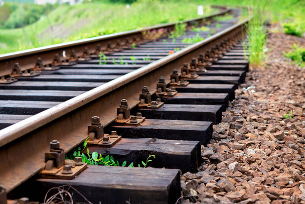 Railway track, rail direction closeup - Photo, Image