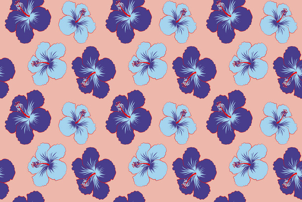 Creative universal floral pattern in tropical style. Hand Drawn textures. Ideal for web, card, poster, fabric or textile. Seamless pattern of hibiscus flowers on pink background. - Foto, Imagen