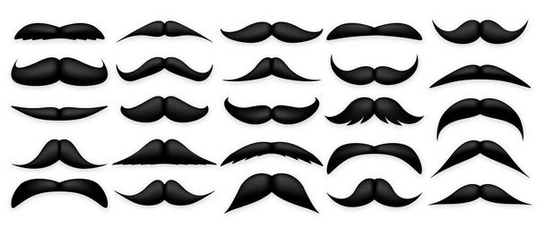 Mustache collection. Vintage moustache isolated on white. Facial hair. Hipster beard. Vector illustration. - Vector, Image