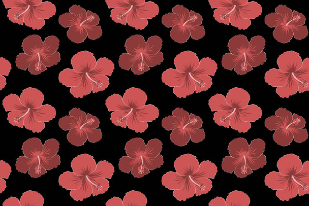 Aloha Hawaiian Shirt seamless Hibiscus Pattern On black Background in red Colors. - 写真・画像