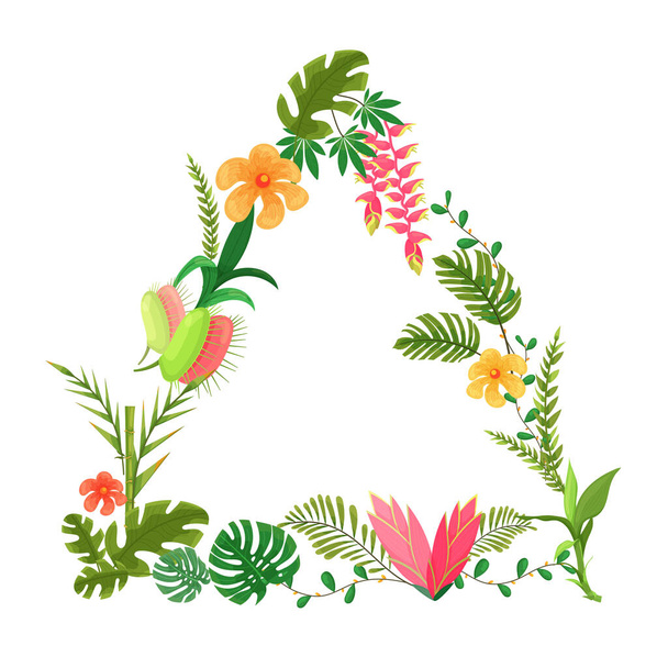 Beautiful frame with jungle leaves, flowers - Vector, Imagen