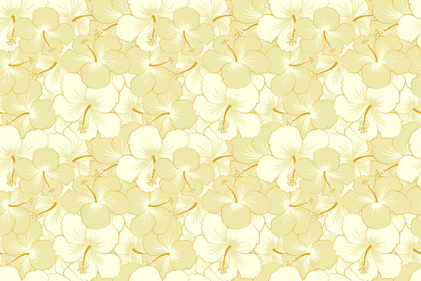 Hibiscus flowers seamless pattern in beige and green colors. Cute floral background. - Foto, Imagem
