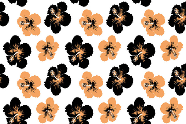 Ilustración en colores marrones sobre fondo blanco. Flor tropical sin costuras, patrón de hibisco
. - Foto, Imagen