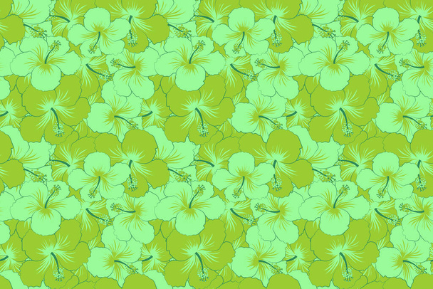 Endless texture for romantic design, decoration, greeting cards, posters, invitations, advertisement, for textile print and fabric. Floral seamless pattern with bright summer flowers in green colors. - Photo, Image