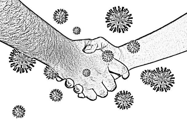 έννοια του χαιρετισμού των χεριών ή ανακίνηση ο ένας τον άλλον με covid-19 και προκαλώντας μόλυνση - Φωτογραφία, εικόνα