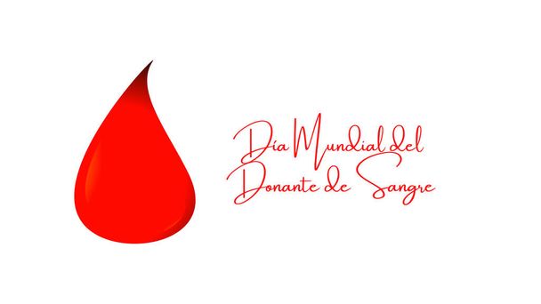 Vér Világnap illusztráció, háttér, design vagy poszter vörös és fehér színekben szöveggel Vér Világnapja Adományozó június 14 spanyol nyelven. Tudatosság plakát vércseppel. - Fotó, kép